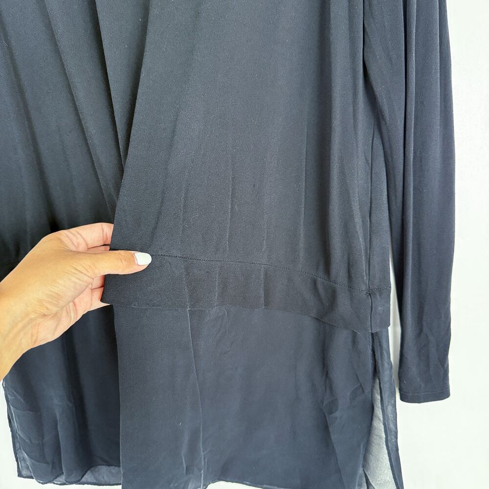 Eileen Fisher Tunic Chiffon Blouse Black 100% Silk Top - M - Picture 5 of 11
